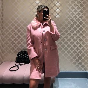 KATE SPADE pink faux fur trim coat - NEVER WORN - original tags